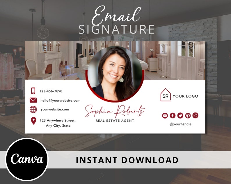 DIY Email Signature Template for Real Estate Agents, Email Footer Design Fully Editable Canva Template Instant Download image 1