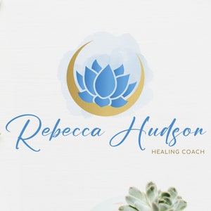 Premade Logo Blue Lotus Logo Design, Wellness Life Coaching Logo, Yoga Logo, Holistic Logo, Moon Logo, Spa, Psychology, Spiritual Design