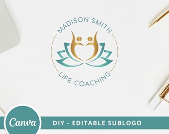 Human Lotus Editable Logo Design, Premade Wellness Logo,  Life Coaching Logo, Care Logo, Healing Logo, Couple Therapy Logo, Human Heart Logo