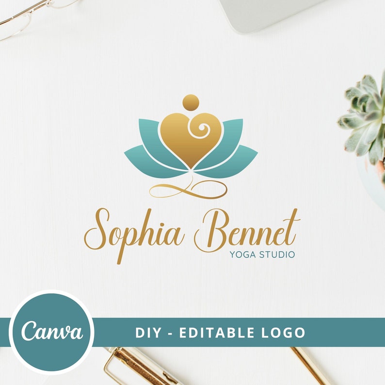 Infinity Lotus Editable Yoga Logo Design, Wellness Logo Canva Template, Life Coach Logo, Care Heart Logo, Healing Logo, Couple Therapy Logo image 1