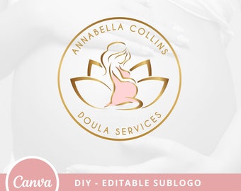 DIY Doula bewerkbare logo sjabloon, verloskundig premade logo-ontwerp, Lotus Doula-logo, logo ontwerp zwangerschapsyoga, bewerkbaar verloskundig logo.