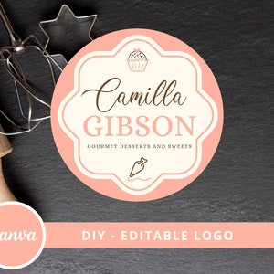 DIY Editable Bakery Logo Template made in Canva, Fully Editable. Logo for Chef, Cake Business, Cupcake, Pastry, Sweets... Instant Download
