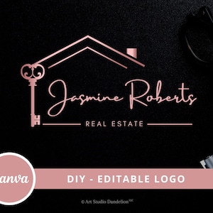 DIY Editable Logo, Rose Gold Real Estate Agent Logo. House Logo, Signature Logo, Realtor® Logo Template. Editable Logo - Instant Access