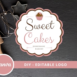 DIY Bakery Logo, Edit Yourself Logo Design, Canva Template for Baking Logo, Cupcake, Sweets Dessert Shop, Chef Baker, Cake, Instant Download