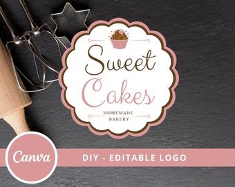 DIY Bakery Logo, Edit Yourself Logo Design, Canva Template for Baking Logo, Cupcake, Sweets Dessert Shop, Chef Baker, Cake, Instant Download