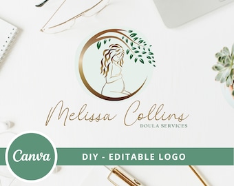 Doula-logo-ontwerp DIY, natuurcirkel van het leven, logo doe-het-zelf, logo verloskundige, logo geboorte-doula, logo kinderopvang, buikzwangerschap, logo van hoge kwaliteit