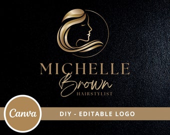 DIY Hair Logo Design, Beauty Salon Logo, Instant Download, Hair Stylist Logo Design, Spa, Blonde, Gold Logo, Signature Logo- Instant Access