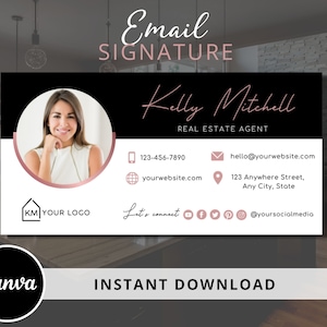 Modello di firma e-mail fai-da-te per agenti immobiliari, design piè di pagina e-mail - Modello Canva completamente modificabile - Download istantaneo
