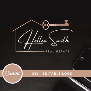 DIY Real Estate Agent Logo Design, Editable Logo Template, House and Key Logo, Realtor Logo, Fully Editable Canva Template, Instant Access.