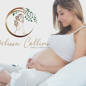 Premade Logo Design, Midwife Logo, Hebamme, Midwifery, Pregnancy Logo, Birth-doula Logo, Gold and Green, Belly Pregnancy, Feminine Logo,