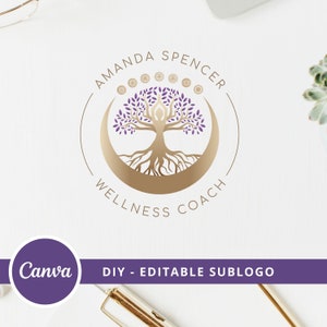 TREE of LIFE fai da te Logo Design, Logo Donna Albero, Modello Canva Logo Benessere, Logo Modificabile Luna Albero, Yoga, Life Coach, Psicologia, Logo Spa immagine 5