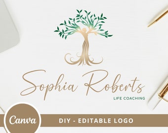DIY Tree of Life Woman Logo Design, Editable Wellness Logo Template, Life Coaching Logo, Yoga Logo, Psychology Logo, Spa & Cosmetics Logo.