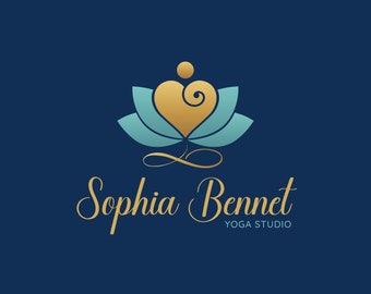 Yoga Heart Lotus Logo Design, Premade Life Coach Logo, Lotus Logo, Heart Logo, Infinity Yoga Logo, Psychology Logo, Spa Logo, Healing Logo.