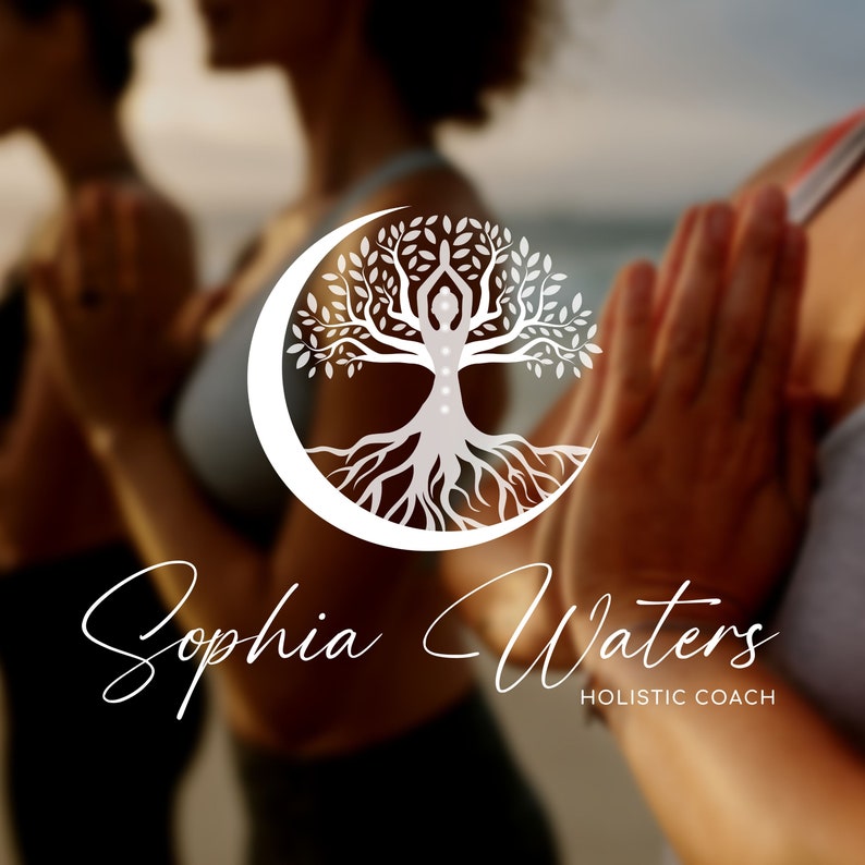 Tree of Life Holistic Logo, Tree Woman Logo. Premade Wellness Logo, Tree Moon Life Coaching Logo, Chakras Logo Design, Healing Logo Design. image 3