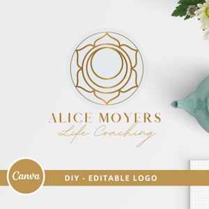Editable Moon Lotus Flower Logo Design, Mandala Logo Template, Yoga Logo, Wellness Life Coaching, Lotus Logo, DIY Logo, Healing Coach Logo.