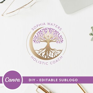 TREE of LIFE DIY Holistic Logo Design, Tree Woman Logo, Wellness Logo Canva Template, Tree Moon Editable Logo, Woman Chakras Logo Design. image 7