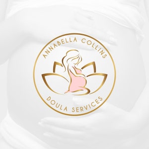 LOGO DESIGN, Doula Logo Design, Hebammen Logo, Schwangerschaft Logo, Bauch Logo, Lotus Blume, Spa Logo, Frau Baby Logo, Lotus Logo, Yoga Mamas Bild 2