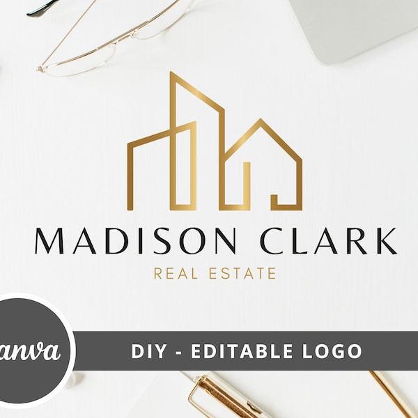 DIY Real Estate Logo Design, Fully Editable, Canva Template, Modern Building Logo, Realtor Logo, Real Estate Branding, Instant Access