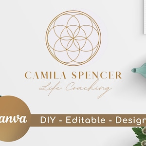 Editable Premade Logo - Flower of Life - Sacred Geometry Art Design, Geometric Logo, Wellness, Life Coaching, Mandala Logo Stamp, Yoga Logo