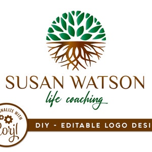 DIY Tree Mandala Logo, Editable Design, Premade Coach Logo Template, Life Coaching, Psychologist Design. Instant Edit and Instant Download image 1