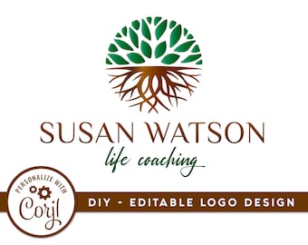 DIY Tree Mandala Logo, Editable Design, Premade Coach Logo Template, Life Coaching, Psychologist Design. Instant Edit and Instant Download