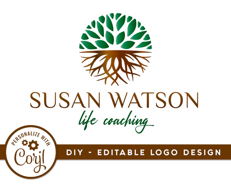 DIY Tree Mandala Logo, Editable Design, Premade Coach Logo Template, Life Coaching, Psychologist Design. Instant Edit and Instant Download image 1
