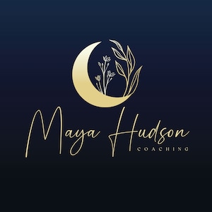 Moon Flower Logo Design - Wellness Life Coaching - Yoga Logo - Life Spa - Celestial Design - Premade Logo Art Design Personalized for You