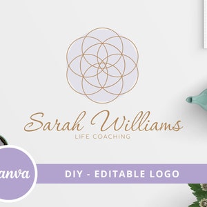 Editable Flower Of Life Logo Design, DIY Canva Logo Template, Geometric Logo, Wellness Life Coach, Beauty, Spa Yoga Instant Edit & Download image 1