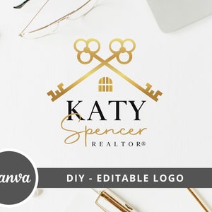 DIY Real Estate Logo Template, House Logo, Realtor Logo, Fully Editable Canva Template, Real Estate Logo, Key Logo, Instant Edit & Download