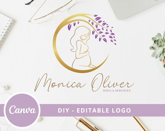 Modèle de logo modifiable DIY - création de logo doula sage-femme, logo cercle de vie, doula de naissance, création de logo de garde d'enfants - accès instantané