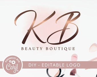 Création de logo DIY, or rose, modèle modifiable en corjl, logo beauté, logo d'artiste maquilleur, logo de coiffeur, logo monogramme - accès instantané