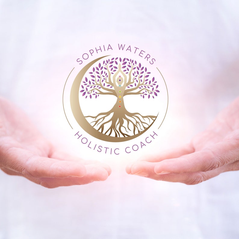 TREE of LIFE DIY Holistic Logo Design, Tree Woman Logo, Wellness Logo Canva Template, Tree Moon Editable Logo, Woman Chakras Logo Design. image 9