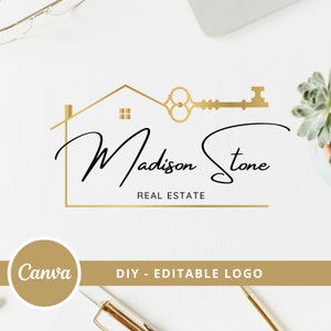 DIY Real Estate Logo Design, Editable Realtor Logo Template, House and Key Logo, Realtor Logo, Fully Editable Canva Template, Instant Access