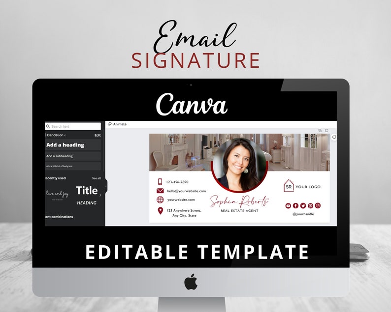 DIY Email Signature Template for Real Estate Agents, Email Footer Design Fully Editable Canva Template Instant Download image 4