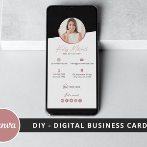 Tarjeta de presentación digital editable para agentes inmobiliarios: plantilla Canva que puedes crear tú mismo: PDF interactivo o plantilla VCard con una sola imagen: descarga instantánea