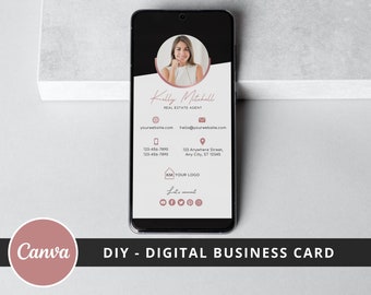 Editable Digital Business Card for Real Estate Agents - DIY Canva Template - Clickable PDF or Single Image VCard Template - Instant Download