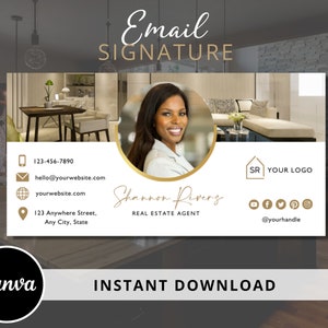 Modèle de signature d'email bricolage pour agents immobiliers, conception de pied de page d'email - modèle Canva entièrement modifiable - téléchargement immédiat