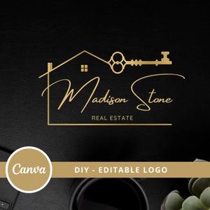 DIY Real Estate Logo Design, Editable Realtor Logo Template, House and Key Logo, Realtor Logo, Fully Editable Canva Template, Instant Access