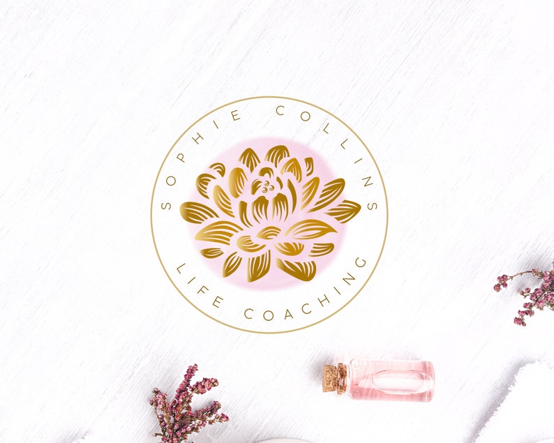 DIY Golden Lotus Logo Template, Lotus Flower Design, Editable Art Design, Wellness Life Coaching Logo, Premade Logo Design Instant Download image 2