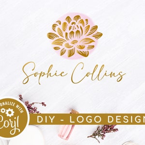 DIY Golden Lotus Logo Template, Lotus Flower Design, Editable Art Design, Wellness Life Coaching Logo, Premade Logo Design Instant Download image 1