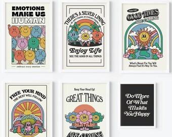 SET OF 6, Emotions, Great Things, Silver Lining, Free Mind, Enjoy Life, Happy- 11x17 Prints (ONE 8.5x11) / Wall Art / Posters /Decor /Prints