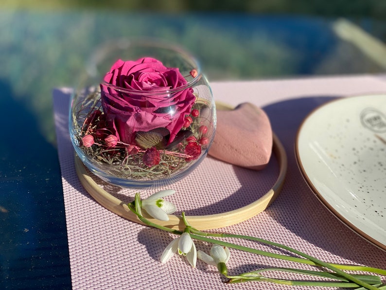 Rosenglässchen zarte Rose Infinity konserviert Trockenblumen Hochzeit Tischdekoration Muttertag Dunkel pink