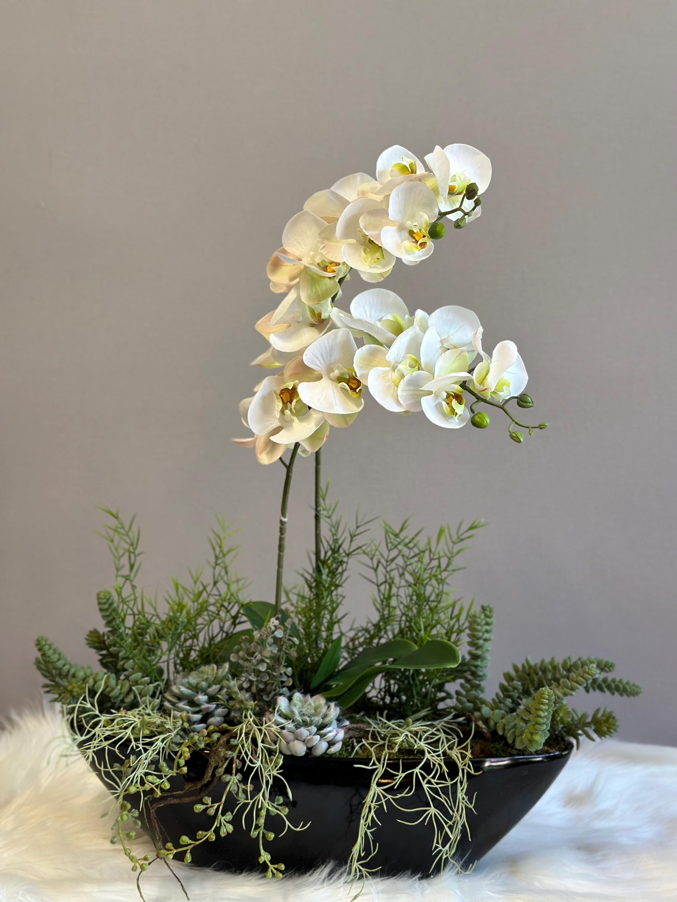 Orchideen Gesteck „Orchidee Flow „ aus hochwertigen Kunstblumen