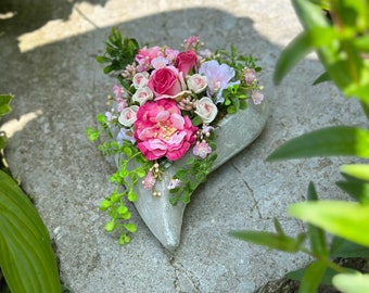 Grafversiering: rozenhart "Zomer" rozenarrangement, zijden bloemen, kunstbloemen