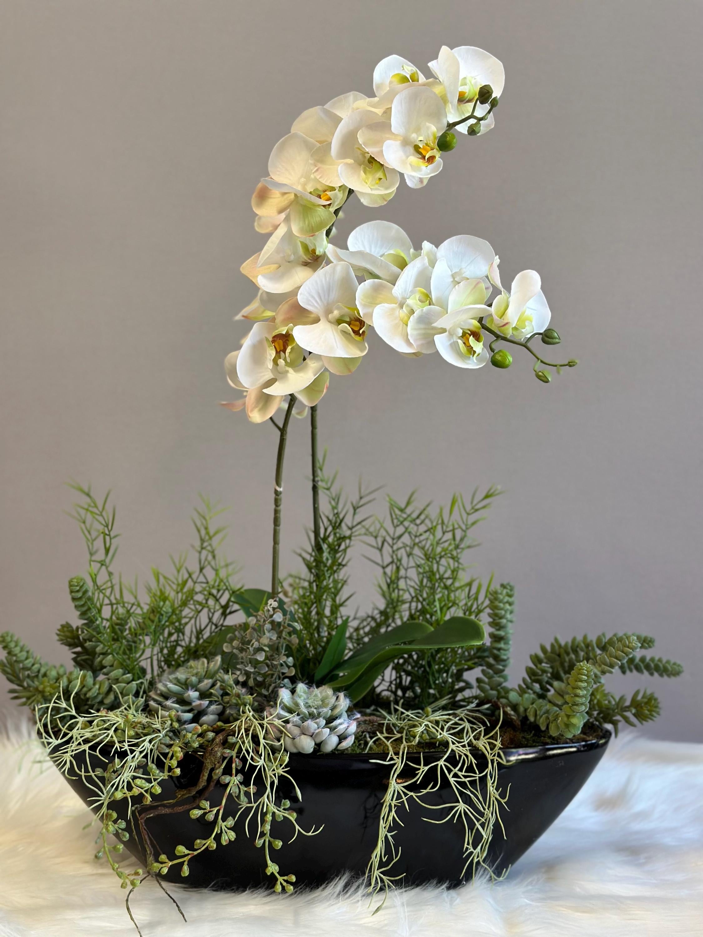 Orchideen Gesteck „Orchidee Flow „ aus hochwertigen Kunstblumen