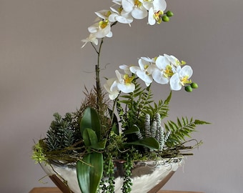 Orchideengesteck, modern Silber edel Seidenblumen Kunst Blumen