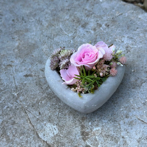 Grabschmuck Herz „rosa Herz „Seidenblumen komplett kunstblumen