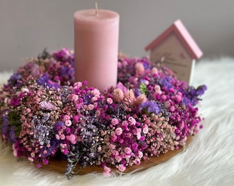 Colorful wreath with dried flowers "Pink love"