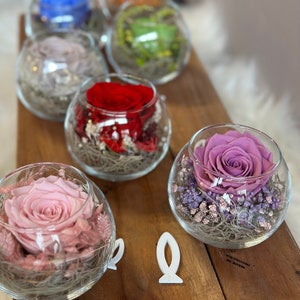 Rosenglässchen zarte Rose Infinity konserviert Trockenblumen Hochzeit Tischdekoration Muttertag Bild 2