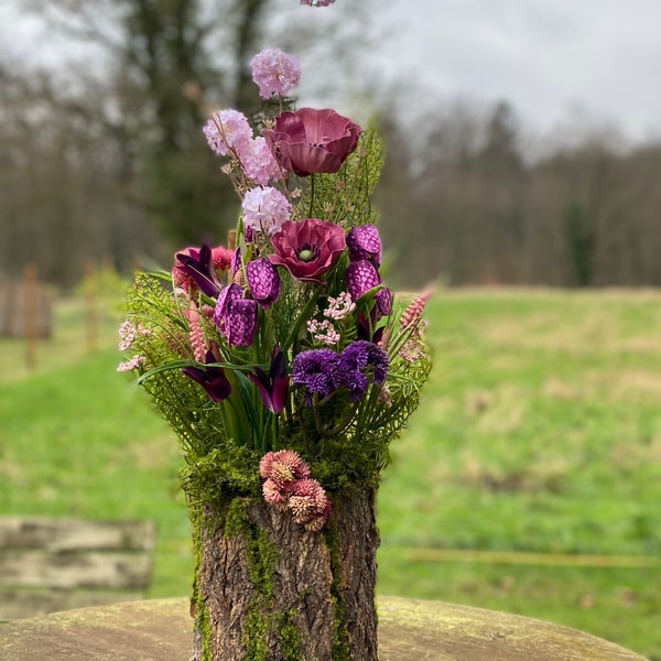 Arrangement printanier « splendeur des fleurs » printemps été fleurs en soie écorce d’arbre